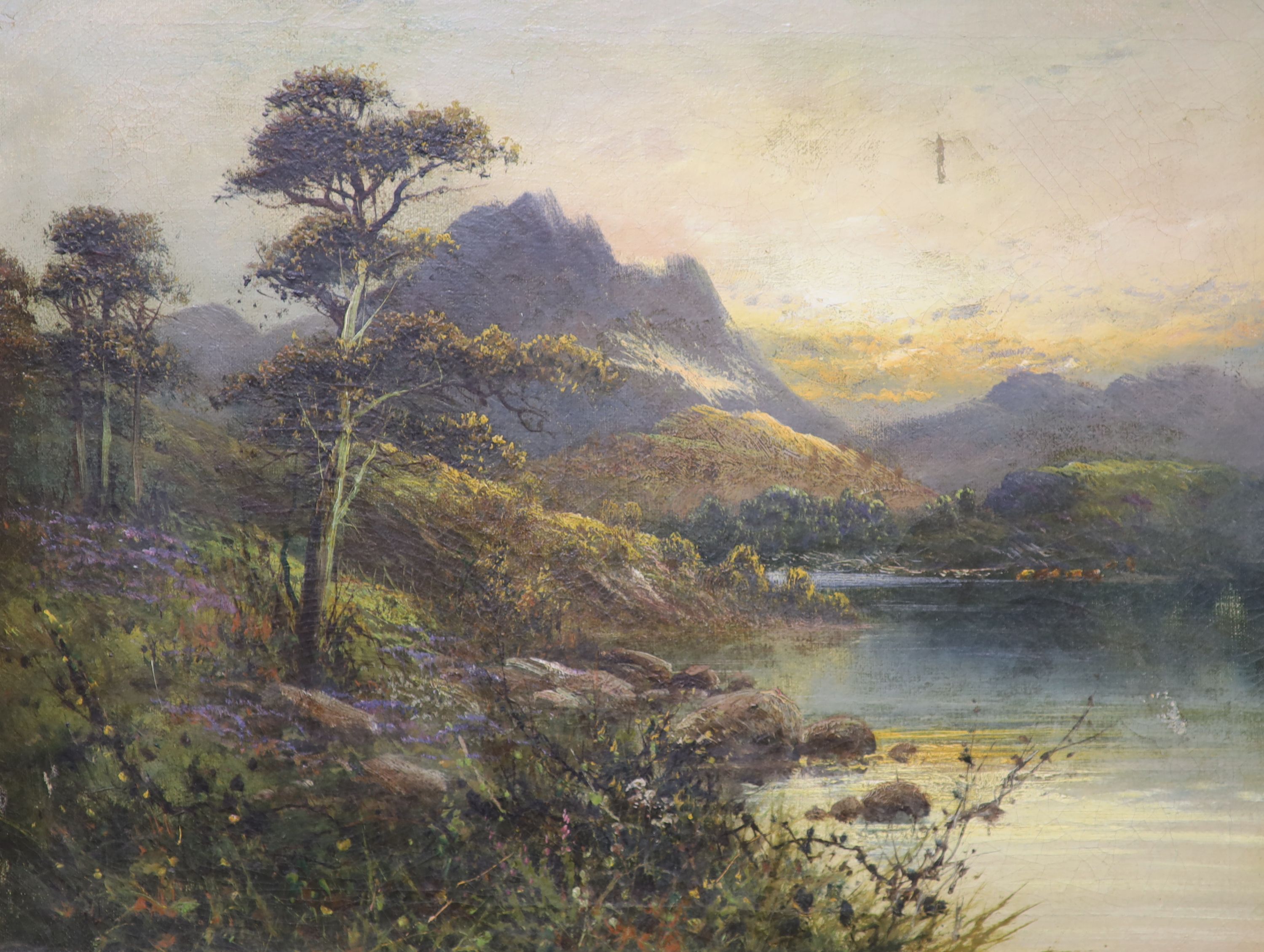 Frederick Hines (fl.1875-1897), pair of oils on canvas, Highland landscapes with loch and shepherd, signed, 35 x 44cm